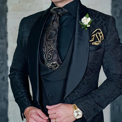 Jacquard Men's 3-piece Suit Set Formal Party Dress Groom Tuxedo High Quality Elegant Men Terno Masculino  Costume Homme Mariage