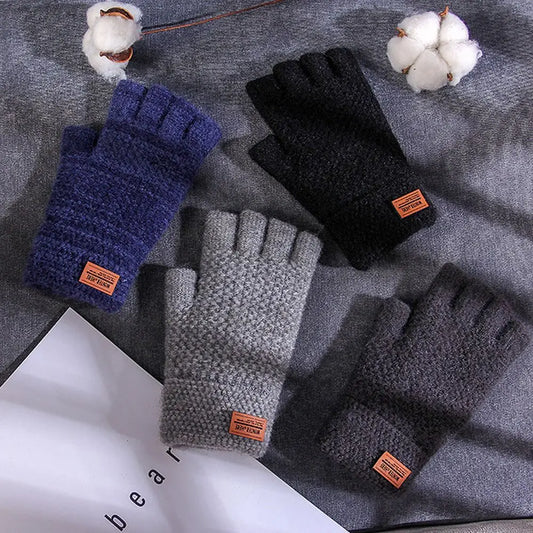 Office Thick Elastic Fingerless Gloves Driving Gloves Knitted Half Finger Mittens