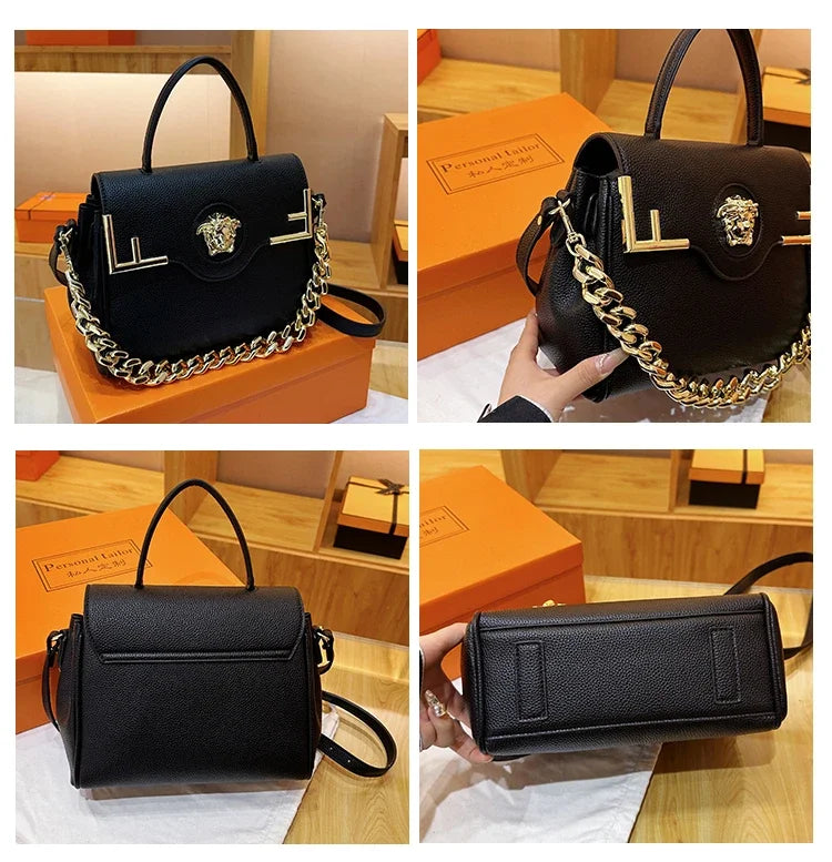 Premium Retro Messenger Bag Women - Textured Leather Shopper with Custom Paris Letter Logo & Versatile Crossbody Strap Design