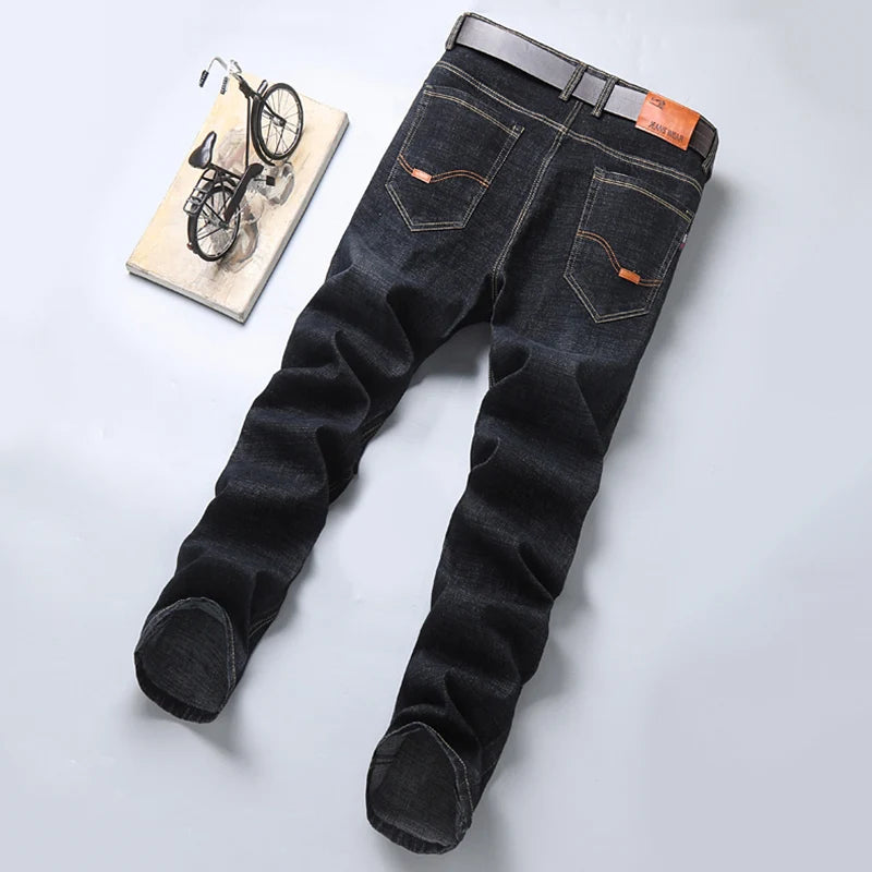 New Men Light Luxury Stretch Slim Fit Pants Comfortable Soft Business Fashion Straight Casual Denim Trousers Male Brand Clothing