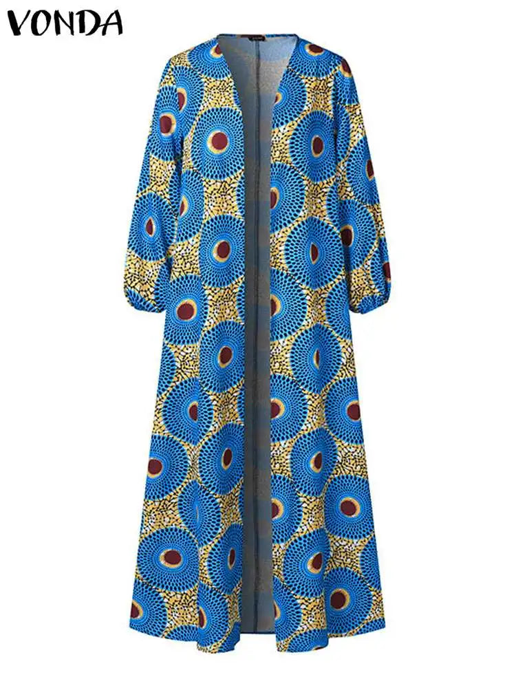 Plus Size Cover-ups VONDA Women Long Cardigans 2025 Bohemian Printed Long Sleeve Shirt Casual Loose Fashion Vintage Beach Top