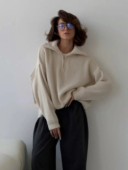 Zipper Knitted Sweaters for Women Autumn Winter New Thicken Warm Jumpers Casual Simple Solid Color Women's Oversized Pullovers