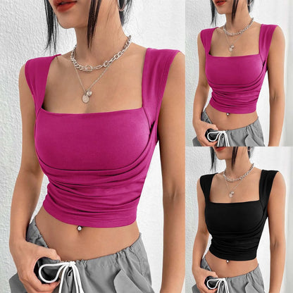 Korean Fashion Tank Crop Tops Women's Slim Fit Short Sexy Blouse Solid Square Neck Push Up Camisole Streetwear Y2k Tops футболка