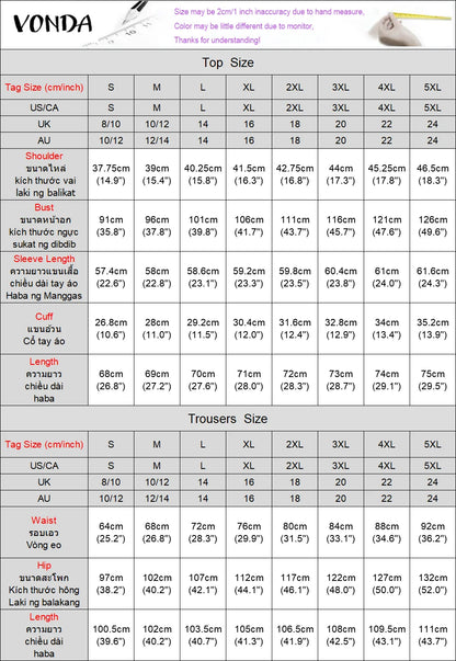 Plus Size VONDA 2024 Women Ruffled Sets Fashion Solid Color Suits Long Sleeve Irregular Top Patchwork Fitting Outfits 2pcs