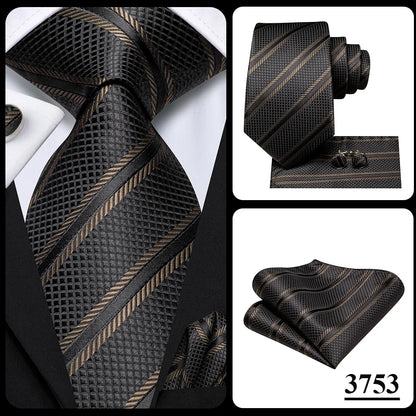 Hi-Tie Paisley Brown Tie For Men Elegant Mens Necktie Pocket Square Cufflink Groom Wedding Accessory Wholesale New Designer