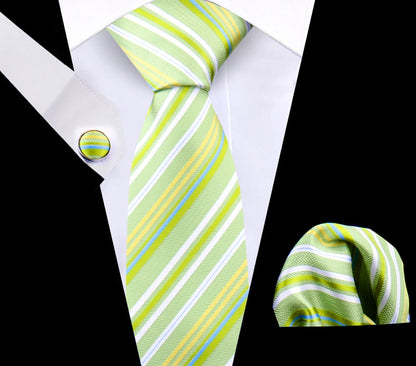 Luxury Plaid Tie For Mens Necktie Handkerchief Pocket Square Cufflinks Set Jacquard Woven Ties Wedding Business Accessories