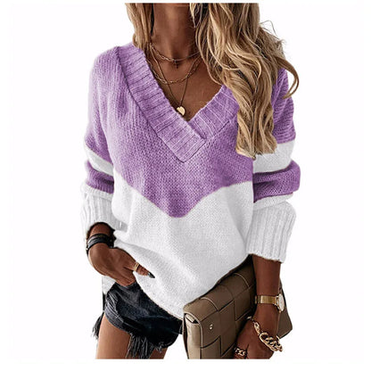 Pullovers Women Sweaters New long-sleeved 2021 Autumn Winters V Collar Loose Color Matching Sweaters Women Fashion OLN6057