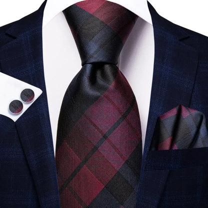 Hi-Tie Designer Silk Wedding Tie For Men Blue White Plaid Handky Cufflink Set Fashion Necktie For Men Business Party Wholesale