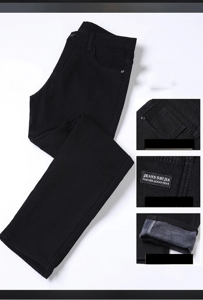 Winter Fleece Thick Warm Men Jeans Slim Skinny Stretch Straight Classic Version of Black Denim Plush Pants Male Brand Clothing