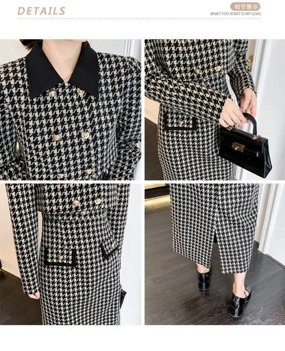 Spring Autumn New Dress Set Women Turn-down Collar Long Sleeve Button Patchwork Cardigan Elegant Slim All-match Slip Dresses