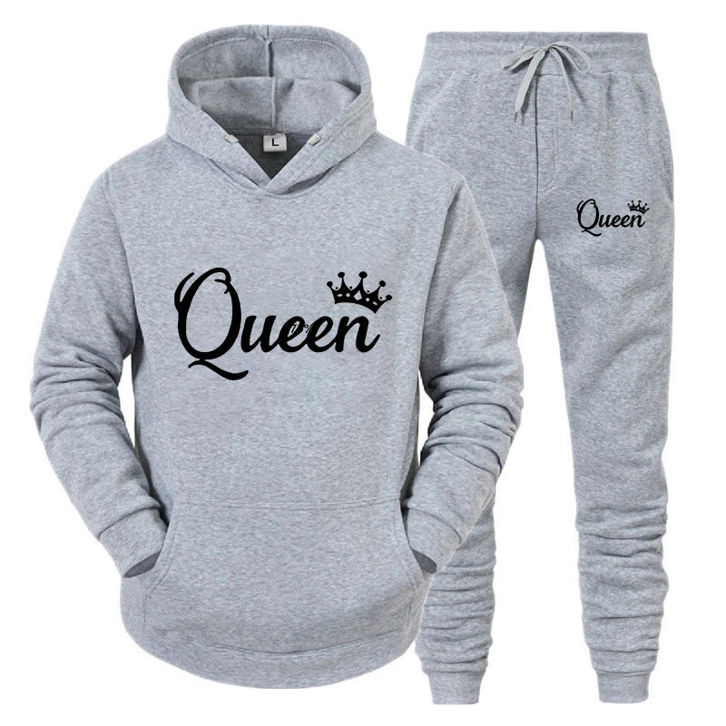 2023 Y2k Style Long Sleeve Hoodies Set Women Men Couple Sweatshirt Hoodies Trend Lover Tracksuit Queen King Printed New Fashion