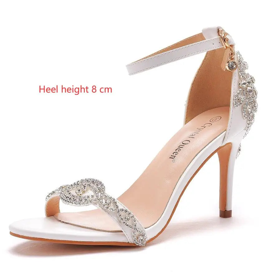 Women Sandals Summer High Heels Peep Toes  Bridal Shoes Party Luxury diamond Ladies White Wedding Shoe