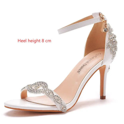 Women Sandals Summer High Heels Peep Toes  Bridal Shoes Party Luxury diamond Ladies White Wedding Shoe