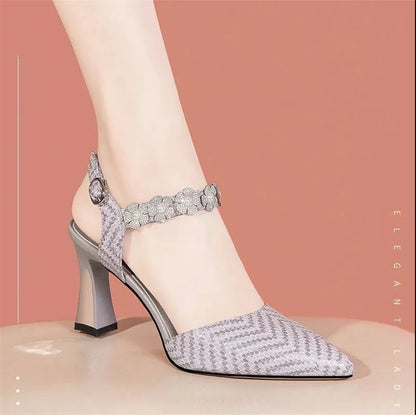 Women Cute Pointed Toe Black Buckle Strap High Heel Shoes Lady Casual Red Comfort Summer Stiletto Heels for Office & Party G6006
