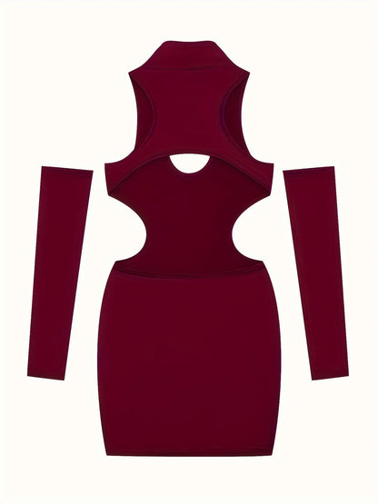 Spring and Summer New Style Dress Europe and the United States Sexy Solid Color Hollow Neck Tight Hip Dress