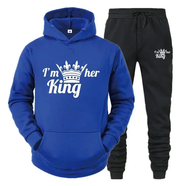 Lover Tracksuit Hoodies Printing QUEEN KING Couple Sweatshirt Hooded Clothes Hoodies Women 2 Piece Set Men Women Sportwear