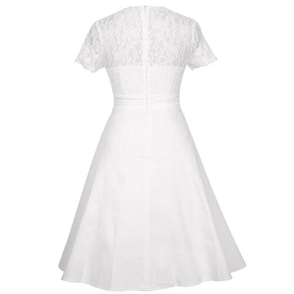 Spring Summer White Dresses For Women Fashion Lace Patchwork V Neck Party A Line Dress Elegant Formal Evening Dresses