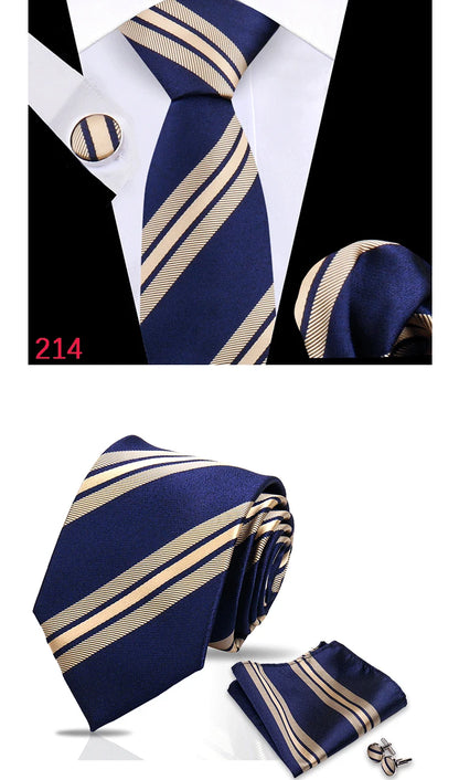 Luxury Plaid Tie For Mens Necktie Handkerchief Pocket Square Cufflinks Set Jacquard Woven Ties Wedding Business Accessories