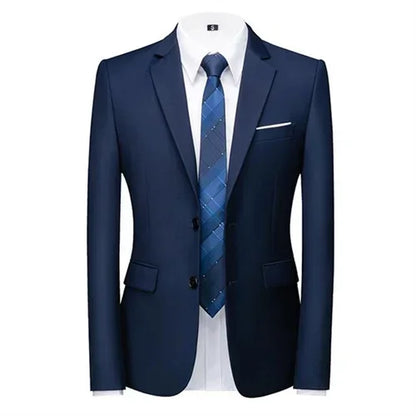 New Men Pure Colour Business Social Office Suit Slim Fit Jacket Fashion Simple Groom Wedding Tuxedo Dress Blazers Coats