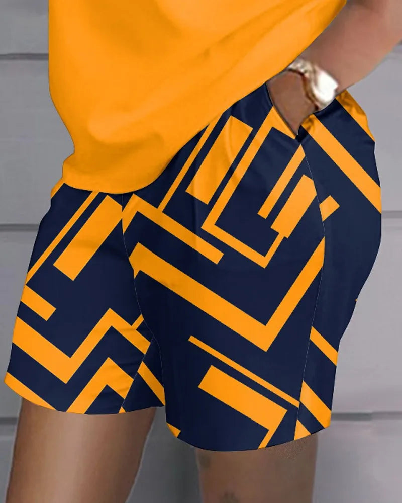 Women Casual Short Sleeve Two Piece Sets Women Outfit 2023 Summer Letter Printed Pocket Suit Female T Shirt Shorts 2 Pieces Set