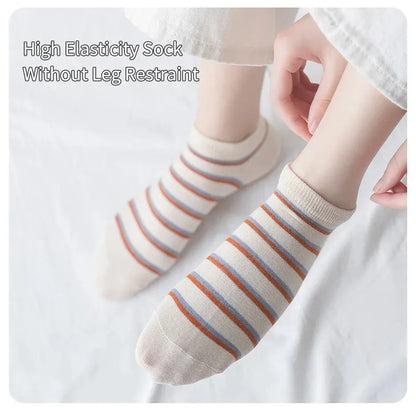 6 Pairs of Women's Spring and Summer Four Season Striped Plaid Fashion Trend Simple and Comfortable Sports Style Socks