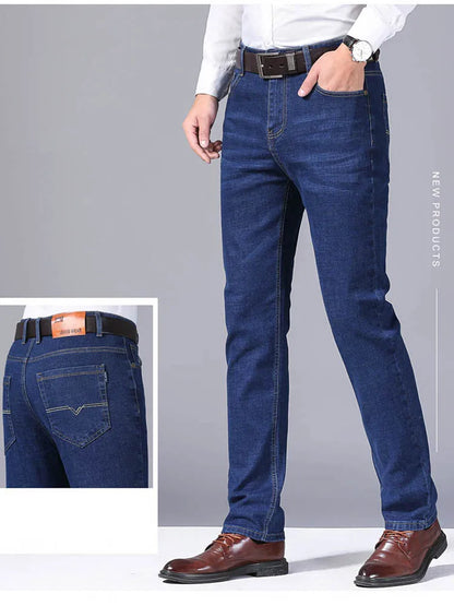 2024 NEW Men's Classic Style Casual Stretch Slim Jean Pants Male Brand Denim Trousers Black Blue Fashion Business Jeans