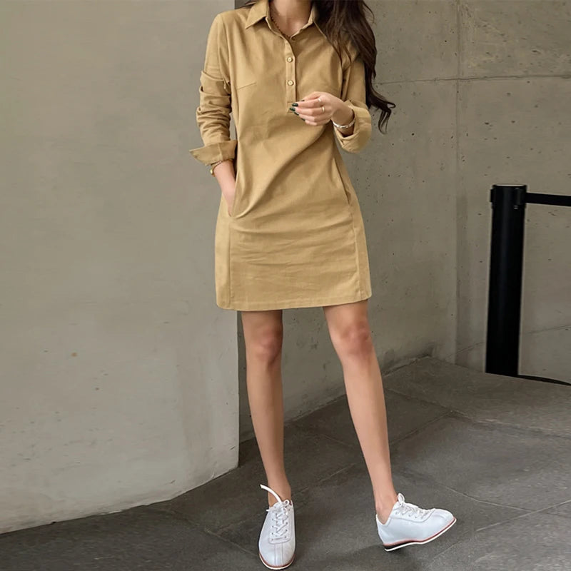 2024 VONDA Summer Women Shirt Dress Elegant Long Sleeve Solid Color Mini Sundress Casual Loose Buttons Pockets Short Vestidos