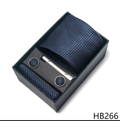 Luxury Brand 8 cm Tie Handkerchief Cufflink Clip Set For Men Wedding Gravata Suit Accessories Holiday Gift Box