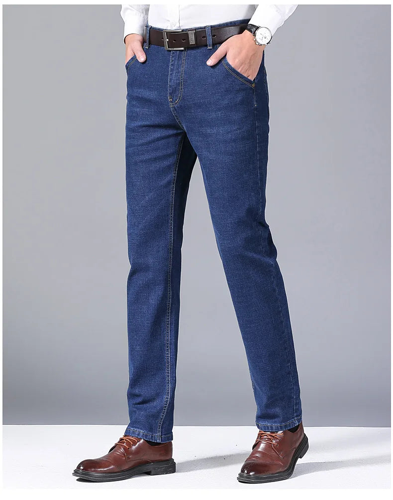 New Men Light Luxury Stretch Slim Fit Pants Comfortable Soft Business Fashion Straight Casual Denim Trousers Male Brand Clothing