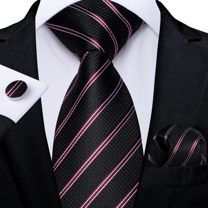 Men's Black Ties Handkerchief Cufflinks Business Formal Floral Striped Solid 8cm Necktie Gift for Husband Wedding Accessories