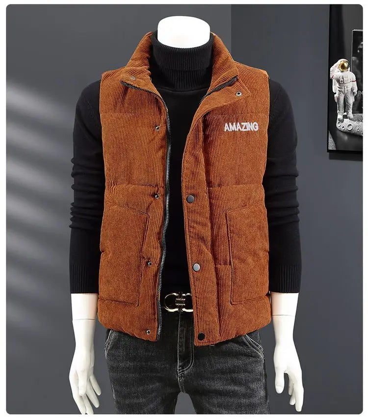 Waistcoat Male Wintertime Cotton Sill Young Person Korean Version Corduroy Vest Thickening for Warmth Men's Handsome Vest Jacket