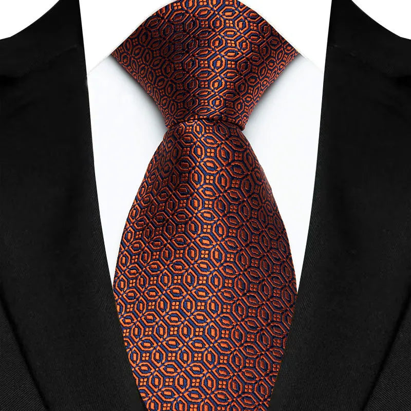 Luxury 8CM Mens Necktie Brown Orange Color Dot Stripes Ties For Man Groom Jacquard Woven Neck Tie For Business Wedding Party