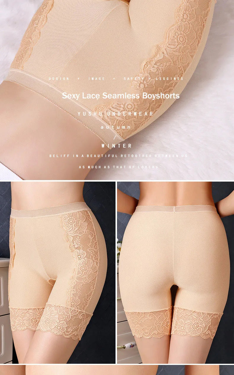 Plus Size Safety Short Pants Women Seamless Under Skirt Boxers For Women Sexy Lace Anti Chafing Boyshort Panties Underwear