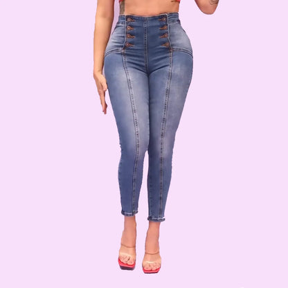 2023 Women Pants High Waist Stretch Pencil Jeans High Waist Skinny Slim Large Full Length Distressed Trousers