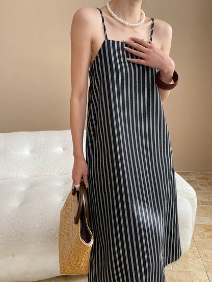 Spring and summer women's casual striped loose suspender dress