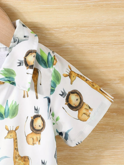 2 Piece Summer Baby Boy Casual Small Animal Print Short Sleeve Shorts Holiday Travel Shirt Set Comfortable and Breathable