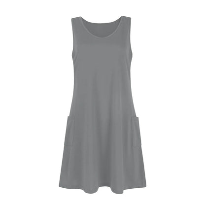 Womens Summer Dresses Plain Loose V Neck Sleeveless Sundresses Swimsuit Coverup With Pockets Vestidos Para Mujer платье женское