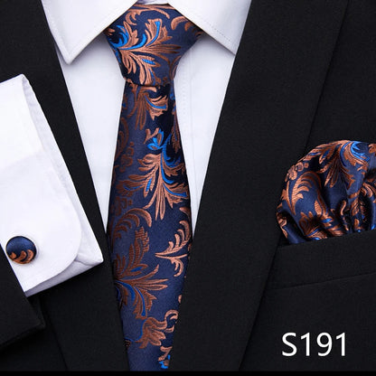 Hot Sale Holiday Gift Tie Pocket Squares Cufflink Set Necktie Dot Man Dark Grey Wedding Accessories Performance