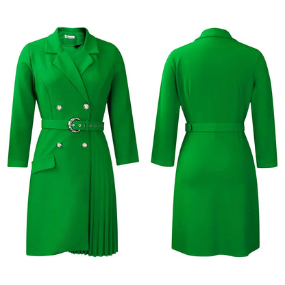 Elegant Dresses for Woman 2024 Autumn Winter New Trends Notched Collar Full Sleeve Sashes Pleated Mid Calf Solid Fashion Dress