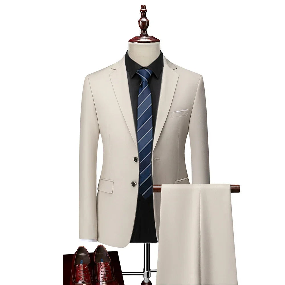 3 Pcs Suits Set Blazers Jacket Pants Vest / 2023 Fashion New Men Casual Boutique Business Slim Dress Formal Coat Trousers