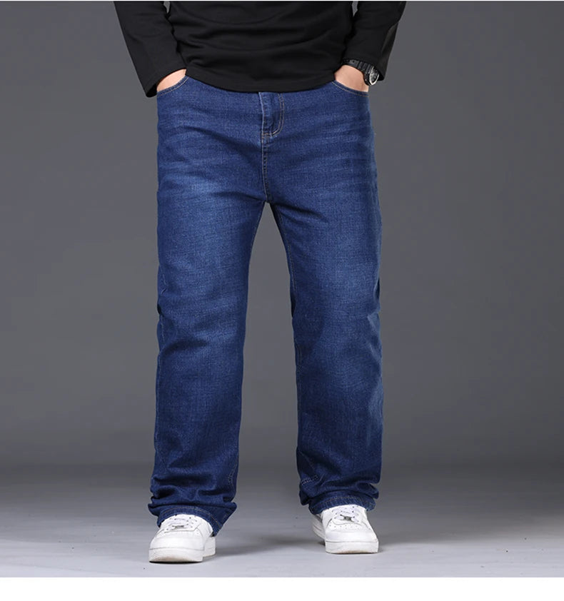 Men's Plus Size Denim Jeans | Sizes 48-50, 300KG Capacity | Casual Fashion, Business Style, Elastic Loose Fit