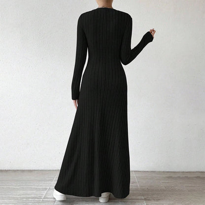 Mia Muse Women's Dresses All Season Office Lady Ventilate Solid Color Waist In Design  Long Sleeve MIDI Lettuce Trim  Suitable f