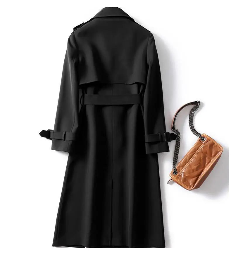 Women's Long Trench Coats V Neck Double-Breasted Windproof Jacket with Belt 2022 Fall Fashion Street Wear Size S-XL Dropshipping