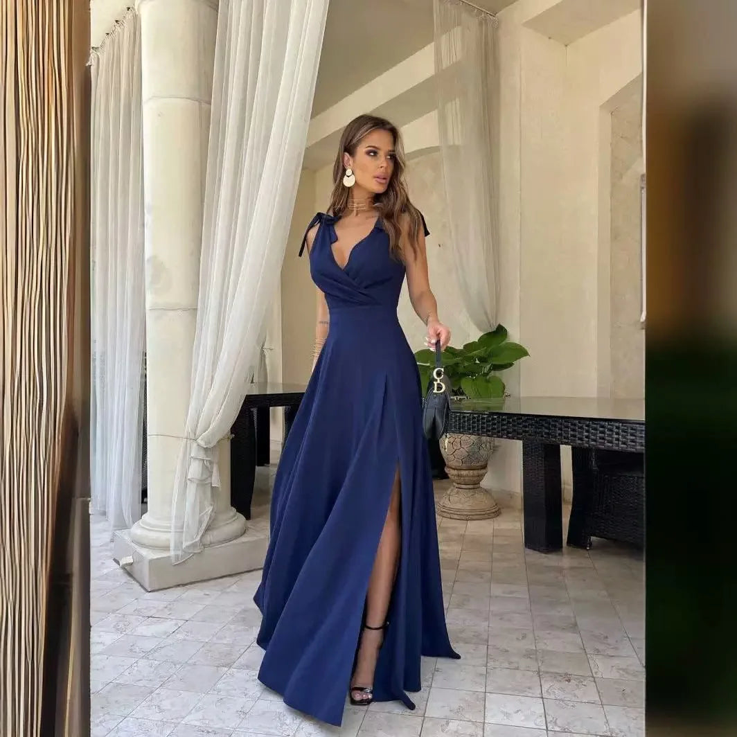 Spring Summer Elegant Women's Casual Dress 2024 New Fashion Evening Party Sexy V-neck Long Off Shoulder Women's Prom Dresses