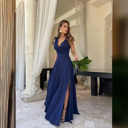 Spring Summer Elegant Women's Casual Dress 2024 New Fashion Evening Party Sexy V-neck Long Off Shoulder Women's Prom Dresses