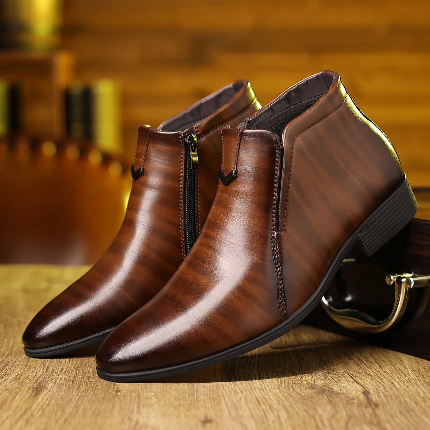 Retro Men Ankle Boots Luxury High-top Men Leather Shoes High Quality Non-Slip Motorcycle Boots Fashion Zipper Men Boots Big Size