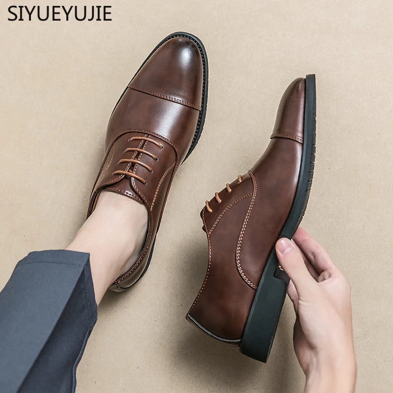 New Men Dress Shoes Luxury Brand Business Leather Shoes for Mens Comfortable Pointed Social Shoe Male Black Casual Wedding Shoes