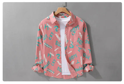 Spring Autumn Men's Clothing Design Sense Simple Long Sleeve Letter Printed Shirt Trendy Casual Fashion Versatile Men's Blouse