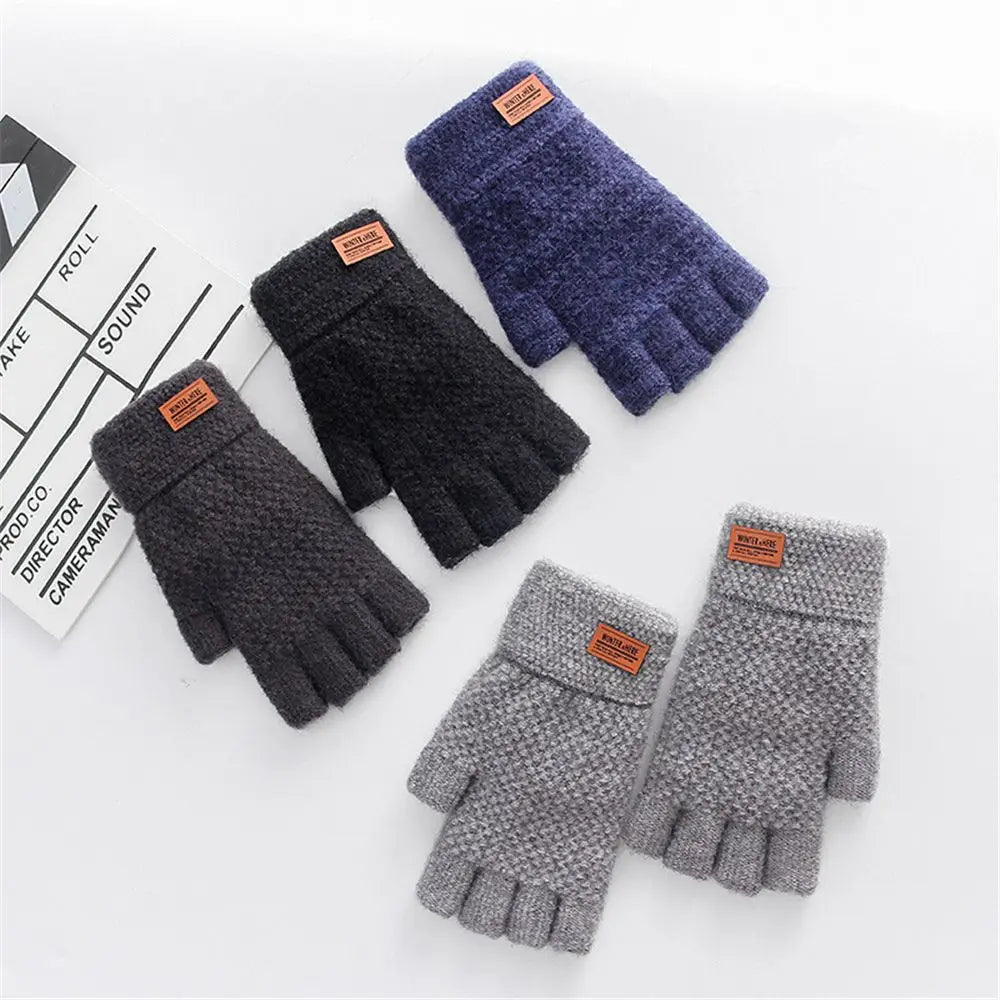 Office Thick Elastic Fingerless Gloves Driving Gloves Knitted Half Finger Mittens