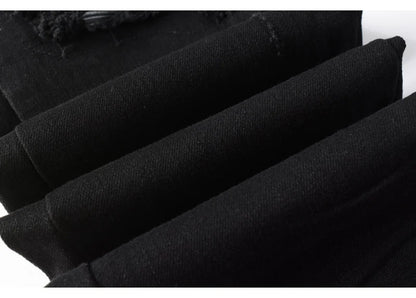 High street fashion new men's black jeans stretch slim fit retro washed leather patch jeans hip-hop brand designer pants Hombre